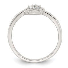Sterling Silver Polished and Grooved White CZ Flower with Wavy Shank Size 6 Ring