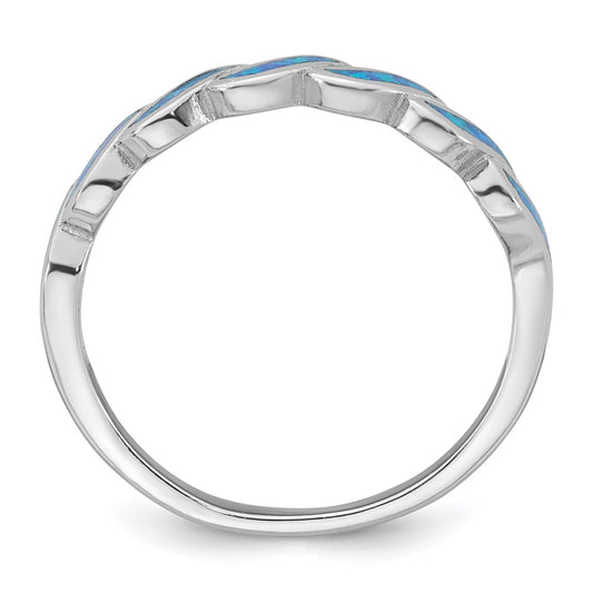 Sterling Silver Rhodium-plated Polished Blue Lab Created Opal Wave Size 6 Ring