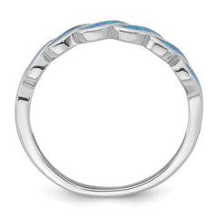 Sterling Silver Rhodium-plated Polished Blue Lab Created Opal Wave Size 6 Ring