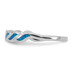 Sterling Silver Rhodium-plated Polished Blue Lab Created Opal Wave Size 6 Ring