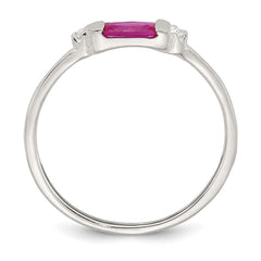 Sterling Silver Polished Red and White Rectangular CZ Size 6 Ring