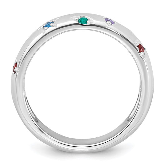 Sterling Silver Rhodium-plated Polished Multicolor CZ Geometric Shapes 5.00mm Band Size 6 Ring