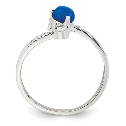 Sterling Silver Polished Opal and CZ Bypass Ring