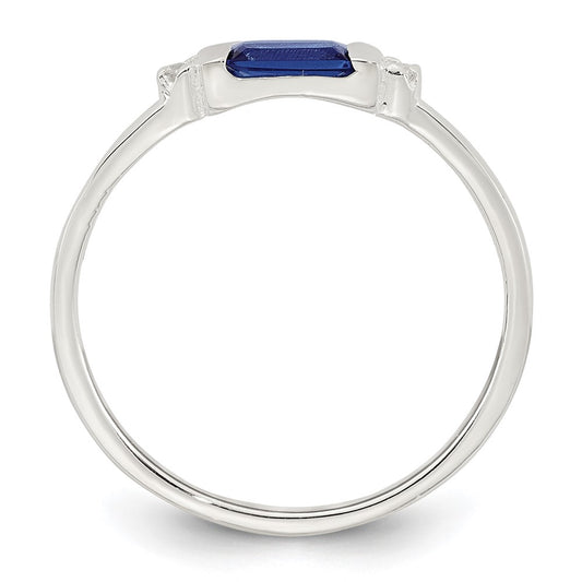 Sterling Silver Polished Blue and White Rectangular CZ Size 6 Ring