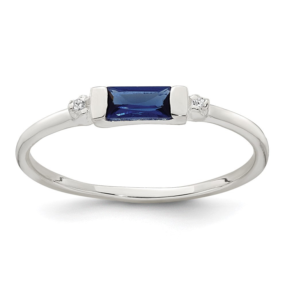Sterling Silver Polished Blue and White Rectangular CZ Size 6 Ring