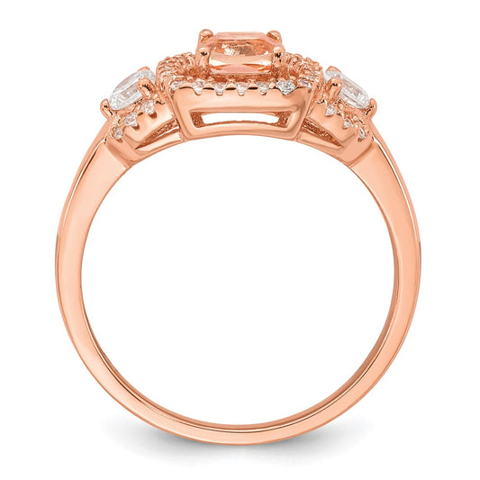 Sterling Silver Rose-tone Polished Fancy Pink CZ Halo Size 6 Ring