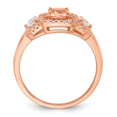 Sterling Silver Rose-tone Polished Fancy Pink CZ Halo Size 6 Ring