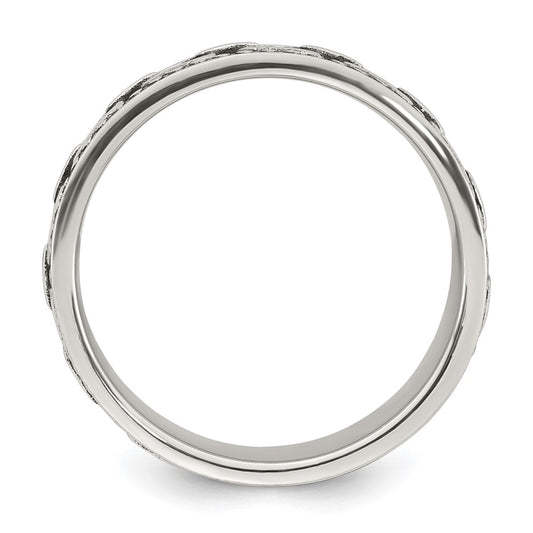 Sterling Silver Polished Beaded Antiqued Chain Link Band Size 10 Mens Ring