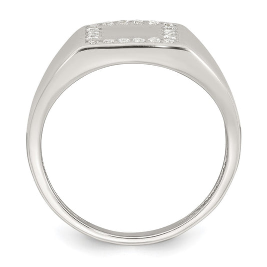 Sterling Silver Polished White CZ Square Border Size 10 Mens Signet Ring