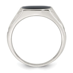 Sterling Silver Polished and Textured Black Enameled Size 10 Mens Signet Ring