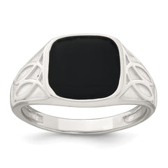 Sterling Silver Polished and Textured Black Enameled Size 10 Mens Signet Ring