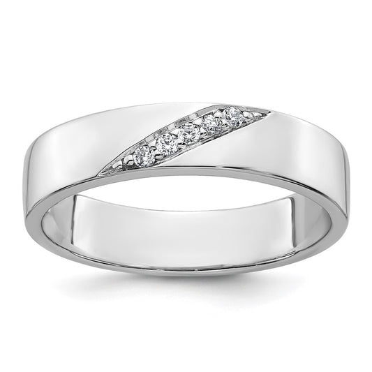 Sterling Silver Rhodium-plated Polished White CZ Mens Size 10 Band Ring