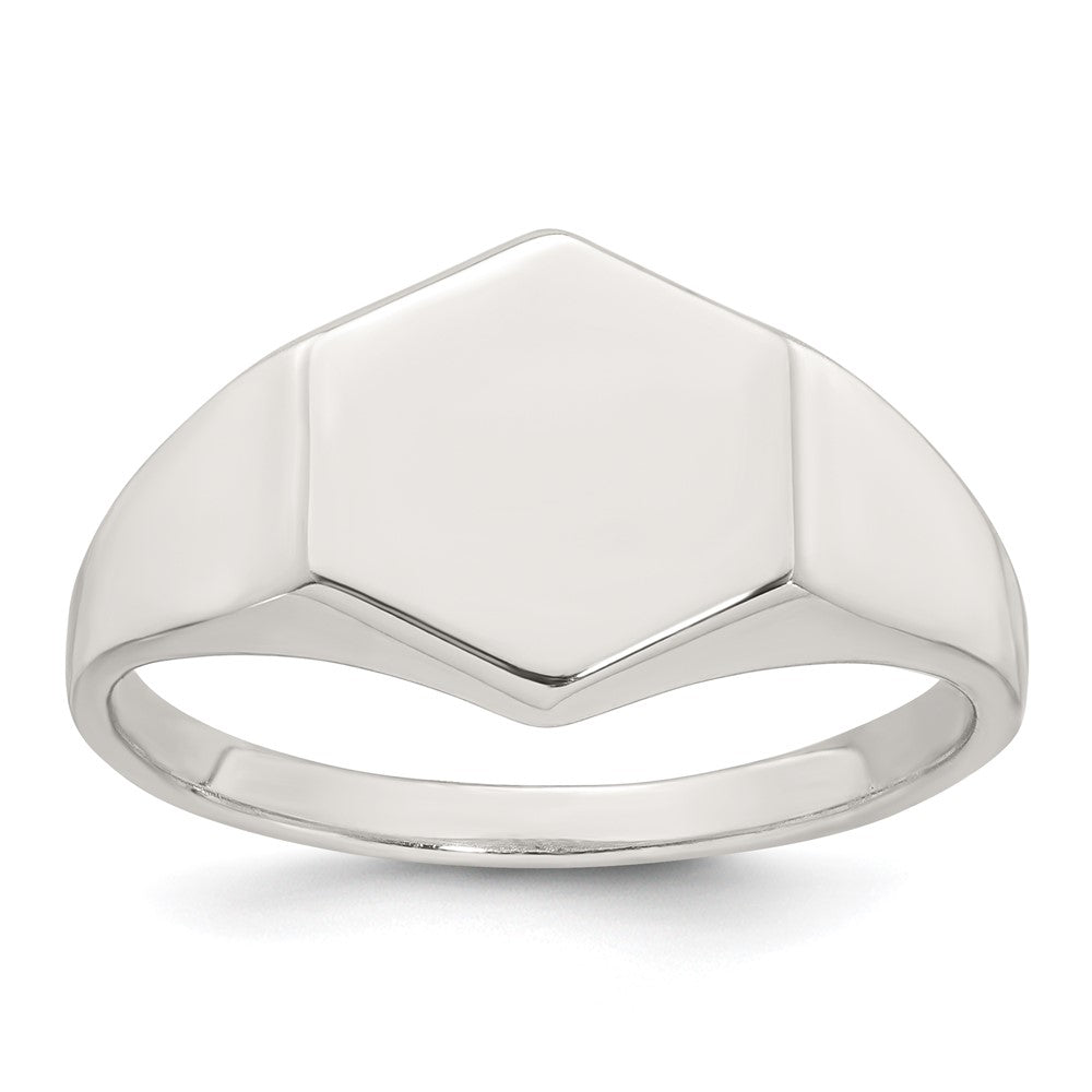 Sterling Silver Polished 12.2mm x 11.4mm Hexagon Closed Back Size 10 Mens Signet Ring