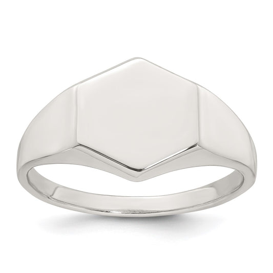Sterling Silver Polished 12.2mm x 11.4mm Hexagon Closed Back Size 10 Mens Signet Ring