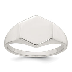 Sterling Silver Polished 12.2mm x 11.4mm Hexagon Closed Back Size 10 Mens Signet Ring