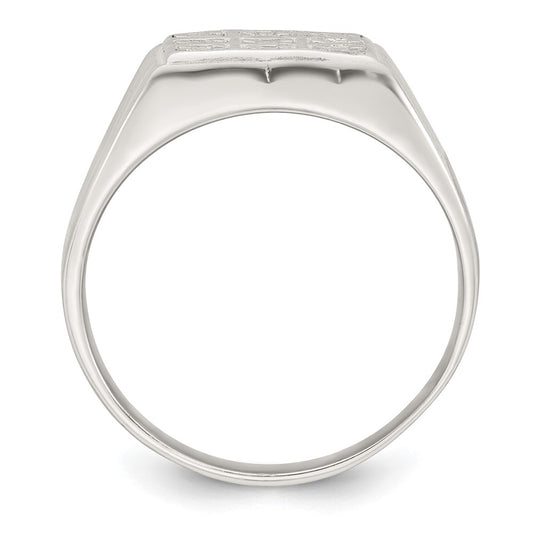 Sterling Silver Polished and Grooved White CZ Square Size 10 Mens Ring