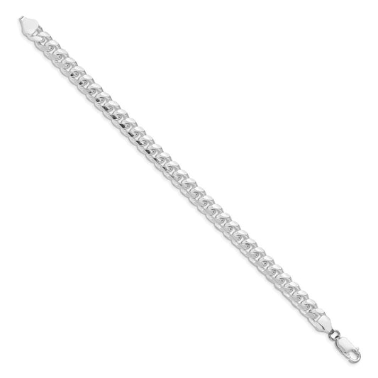 Sterling Silver Rhodium-plated 7.35mm Domed w/ Side D/C Curb Chain QRC220R-8