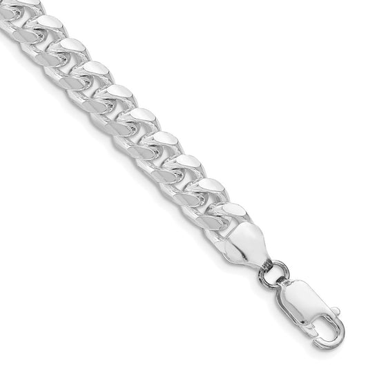 Sterling Silver Rhodium-plated 7.35mm Domed w/ Side D/C Curb Chain QRC220R-8