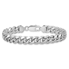 Sterling Silver Rhodium-plated 8.5mm Domed w/ Side D/C Curb Chain QRC240R-8