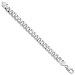 Sterling Silver Rhodium-plated 10.5mm Domed w/ Side D/C Curb Chain QRC300R-8