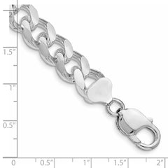 Sterling Silver Rhodium-plated 10.5mm Domed w/ Side D/C Curb Chain QRC300R-8
