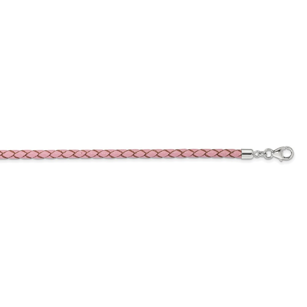 SS Reflections Pink Leather Rh-plated 14in w/2in ext Choker/Wrap Bracelet QRS4049PINK-14