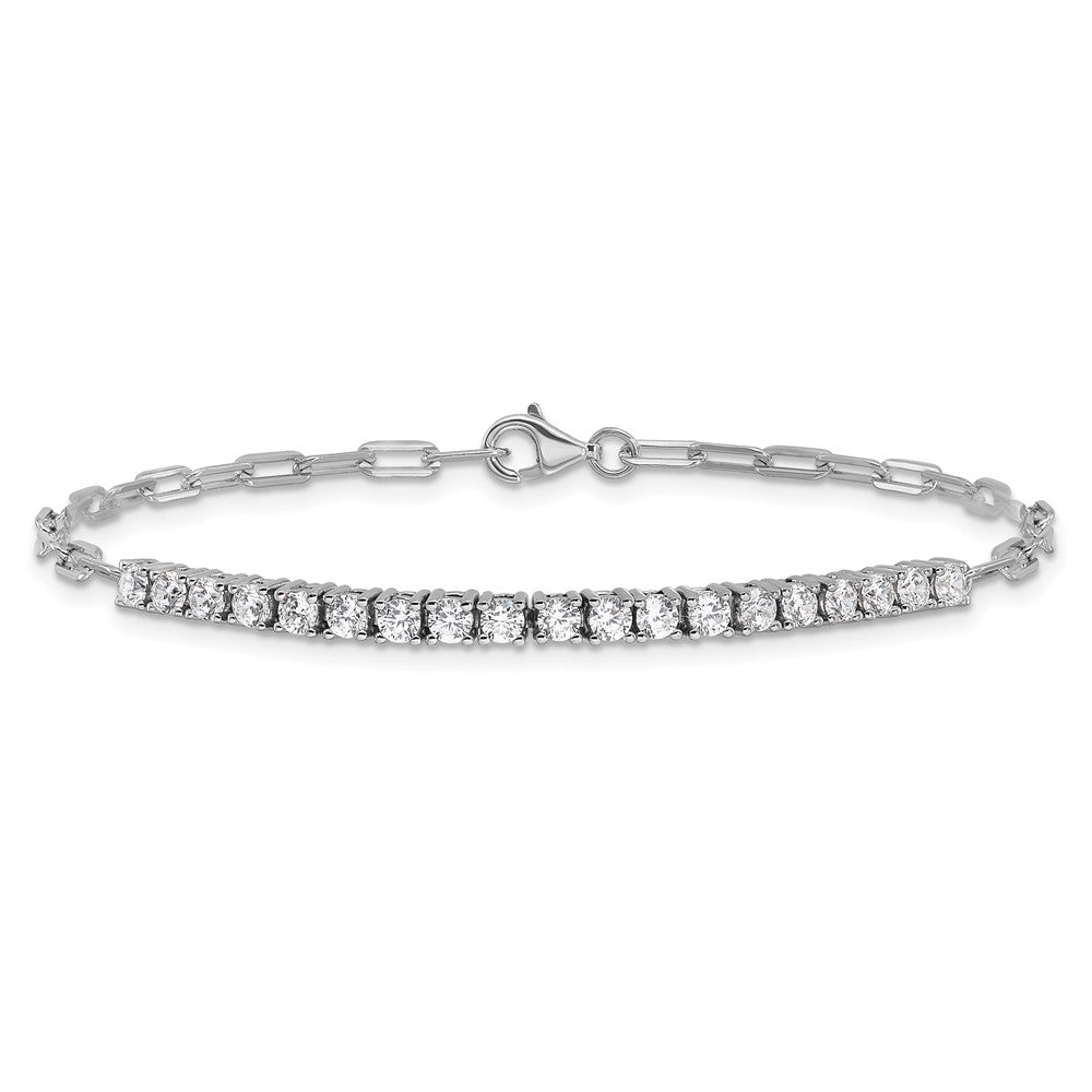 Sterling Shimmer Sterling Silver Rhodium-plated 19 Stone 7 inch Paperclip Link Bracelet QSH103-7