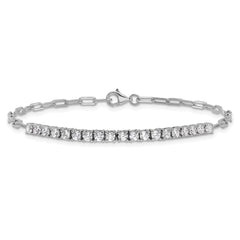 Sterling Shimmer Sterling Silver Rhodium-plated 19 Stone 7 inch Paperclip Link Bracelet QSH103-7