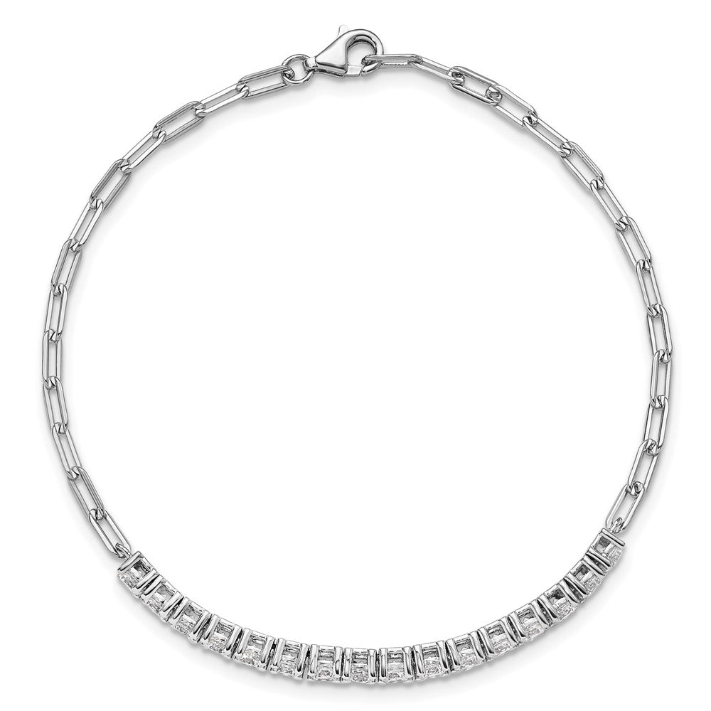 Sterling Shimmer Sterling Silver Rhodium-plated CZ 16 Stone 7 inch Paperclip Link Bracelet QSH104-7