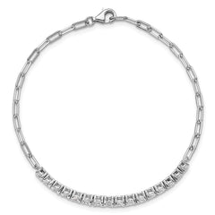 Sterling Shimmer Sterling Silver Rhodium-plated CZ 16 Stone 7 inch Paperclip Link Bracelet QSH104-7