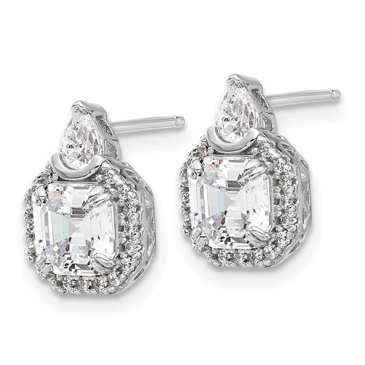 QSH107 Sterling Shimmer Sterling Silver Rhodium-plated CZ 38 Stone Teardrop Post Earrings
