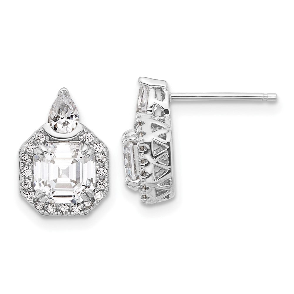 QSH107 Sterling Shimmer Sterling Silver Rhodium-plated CZ 38 Stone Teardrop Post Earrings