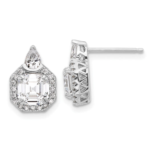 QSH107 Sterling Shimmer Sterling Silver Rhodium-plated CZ 38 Stone Teardrop Post Earrings