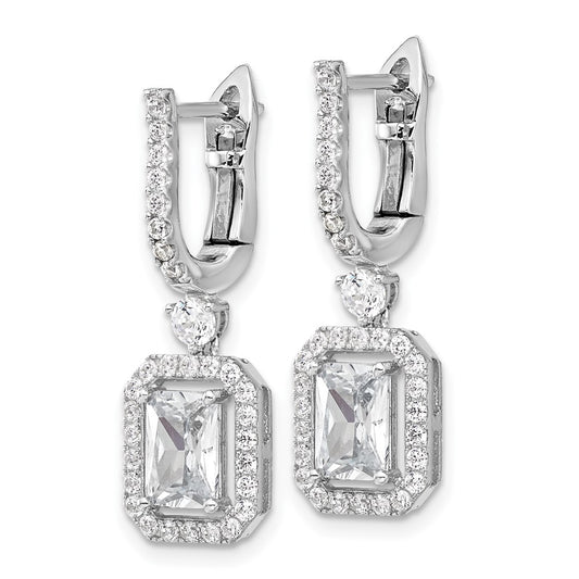QSH108 Sterling Shimmer Sterling Silver Rhodium-plated CZ 64 Stone Hinged Post Dangle Hoop Earrings