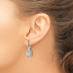 QSH108 Sterling Shimmer Sterling Silver Rhodium-plated CZ 64 Stone Hinged Post Dangle Hoop Earrings