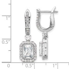 QSH108 Sterling Shimmer Sterling Silver Rhodium-plated CZ 64 Stone Hinged Post Dangle Hoop Earrings