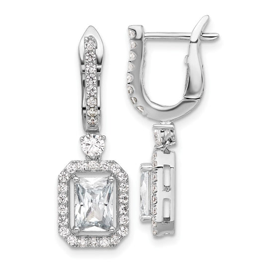 QSH108 Sterling Shimmer Sterling Silver Rhodium-plated CZ 64 Stone Hinged Post Dangle Hoop Earrings