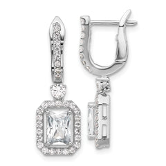 QSH108 Sterling Shimmer Sterling Silver Rhodium-plated CZ 64 Stone Hinged Post Dangle Hoop Earrings