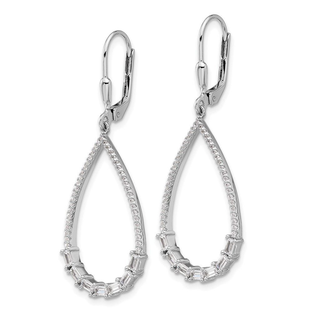 QSH110 Sterling Shimmer Sterling Silver Rhodium-plated CZ 96 Stone Teardrop Dangle Leverback Earrings