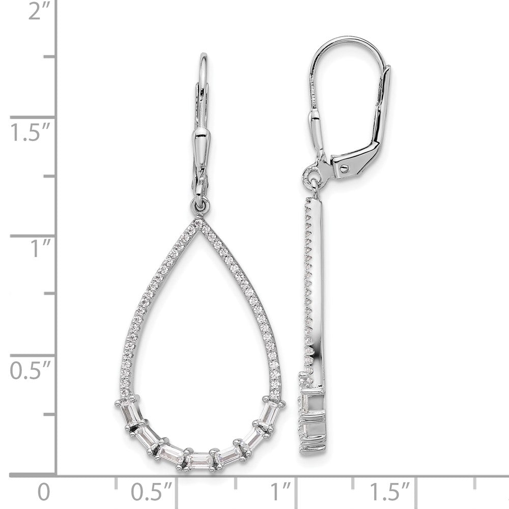QSH110 Sterling Shimmer Sterling Silver Rhodium-plated CZ 96 Stone Teardrop Dangle Leverback Earrings