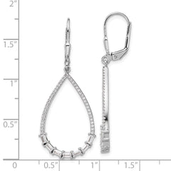 QSH110 Sterling Shimmer Sterling Silver Rhodium-plated CZ 96 Stone Teardrop Dangle Leverback Earrings
