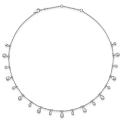 Sterling Shimmer Sterling Silver Rhodium-plated CZ 19 Stone 19 Teardrop Stations 14 inch with 2 inch extender Necklace QSH113-14