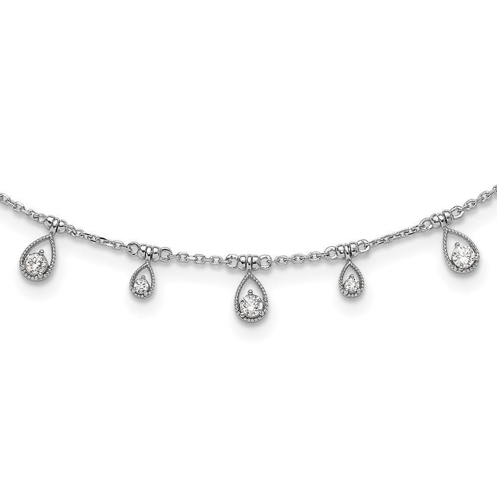 Sterling Shimmer Sterling Silver Rhodium-plated CZ 19 Stone 19 Teardrop Stations 14 inch with 2 inch extender Necklace QSH113-14