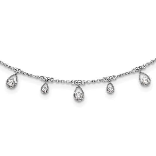 Sterling Shimmer Sterling Silver Rhodium-plated CZ 19 Stone 19 Teardrop Stations 14 inch with 2 inch extender Necklace QSH113-14