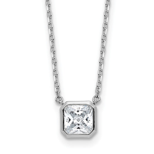 Sterling Shimmer Sterling Silver Rhodium-plated CZ 19 Stone 16 inch with 2 inch extender Square Necklace QSH115-16