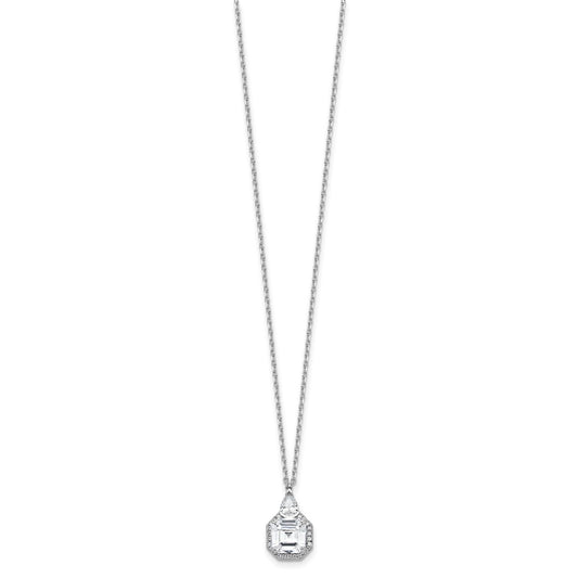 Sterling Shimmer Sterling Silver Rhodium-plated CZ 25 Stone 16 inch with 2 inch extender Teardrop Necklace QSH117-16