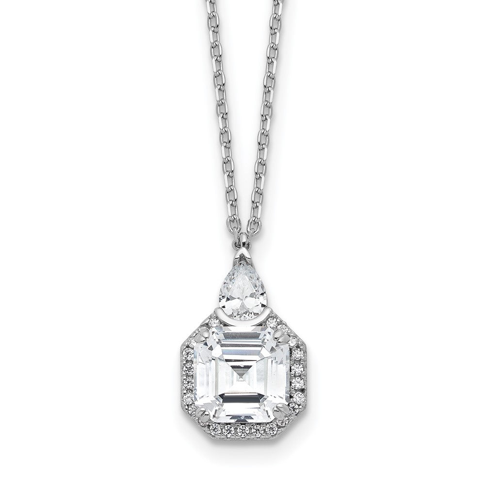 Sterling Shimmer Sterling Silver Rhodium-plated CZ 25 Stone 16 inch with 2 inch extender Teardrop Necklace QSH117-16