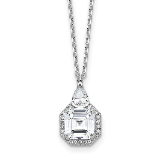 Sterling Shimmer Sterling Silver Rhodium-plated CZ 25 Stone 16 inch with 2 inch extender Teardrop Necklace QSH117-16
