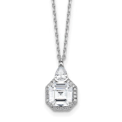 Sterling Shimmer Sterling Silver Rhodium-plated CZ 25 Stone 16 inch with 2 inch extender Teardrop Necklace QSH117-16