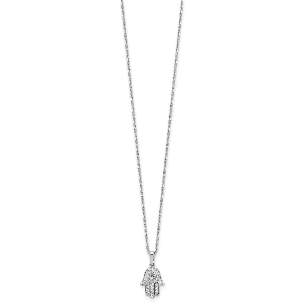 Sterling Shimmer Sterling Silver Rhodium-plated CZ 28 Stone 16 inch with 2 inch extension Chamseh/Hamsa Necklace QSH118-16